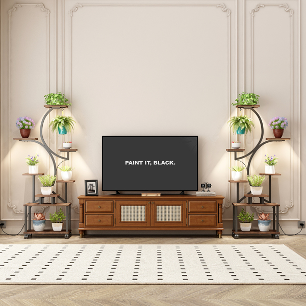 室内植物架带生长灯 - 62 英寸高植物架，带灯转角植物架，适用于室内种植，8 层大型花卉架，S 形装饰架，适用于客厅（胡桃木色）--不支持self-pick up且不支持指定仓库发货-10