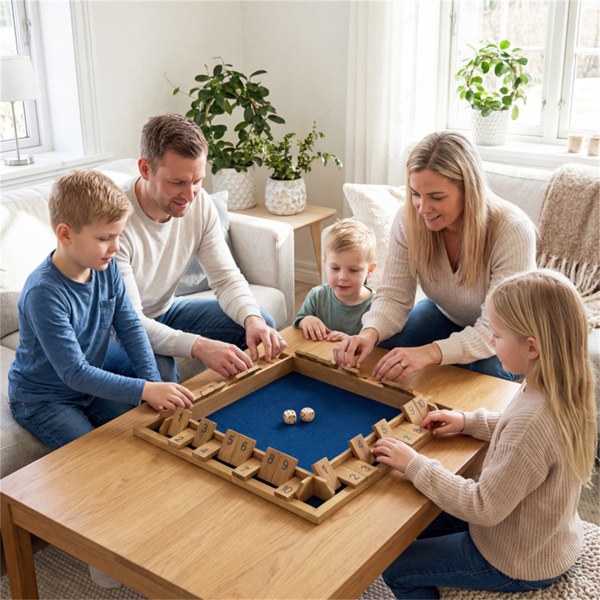 24英寸天然松木盒子游戏，2-4名玩家，10个数字牌和2个骰子，适合家庭/聚会-6