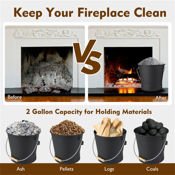 壁炉灰清洁套装，灰桶+铲子+刷子+防割手套（5级），易于清洁和携带-6