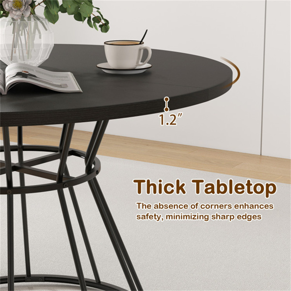 黑色47英寸圆形餐桌，适合4-6人家庭使用，沙漏金属底座和曲面桌面-9