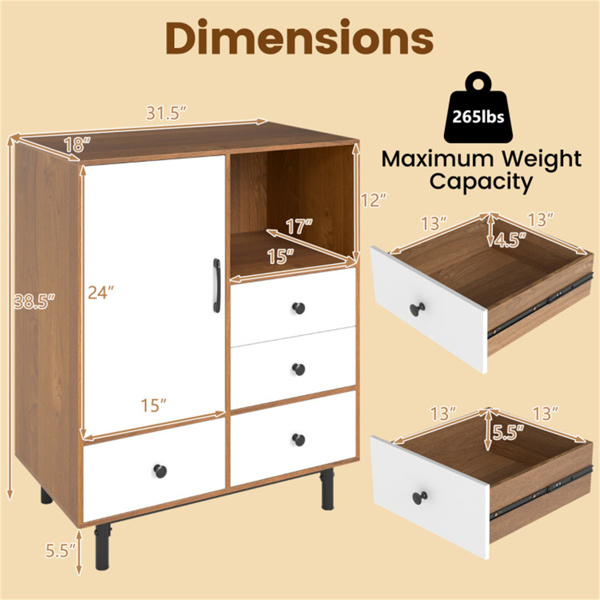 中世纪现代四抽屉餐具柜，带储物空间 - 自然色-5