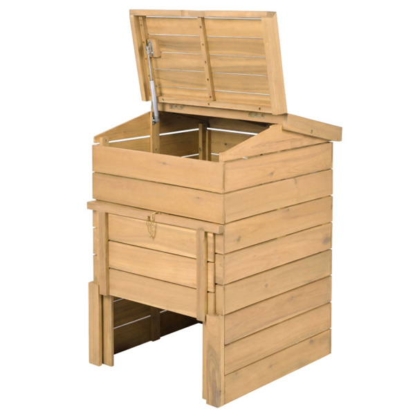 33英寸高的实木堆肥机，顶部和底部易于进入，花园垃圾装饰堆肥箱 -2