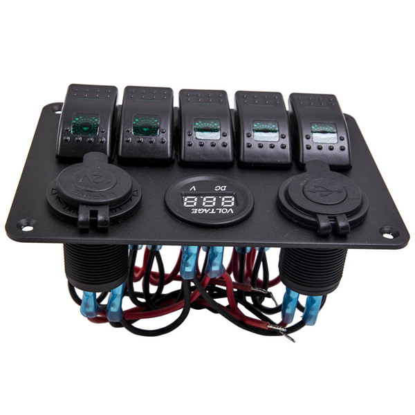 5 Gang On-Off LED Toggle Switch Panel 2USB Charger Adapter fit for Car Boat Marine-4