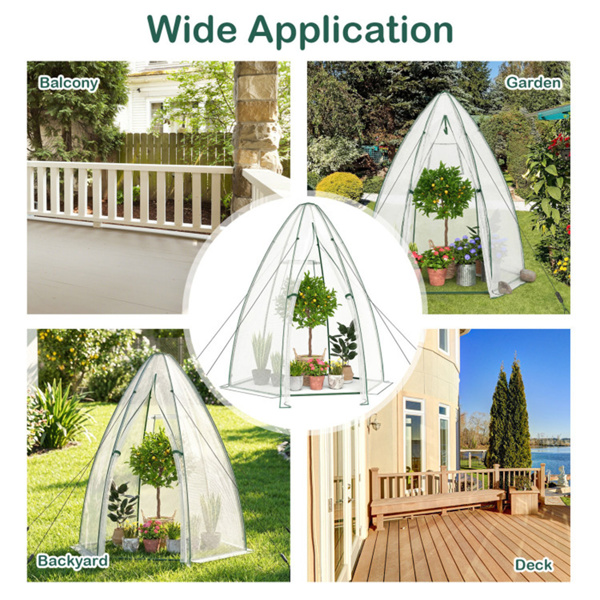六角形迷你温室，带拉链门和卷帘窗，PE覆盖室外植物房 - 白色-9