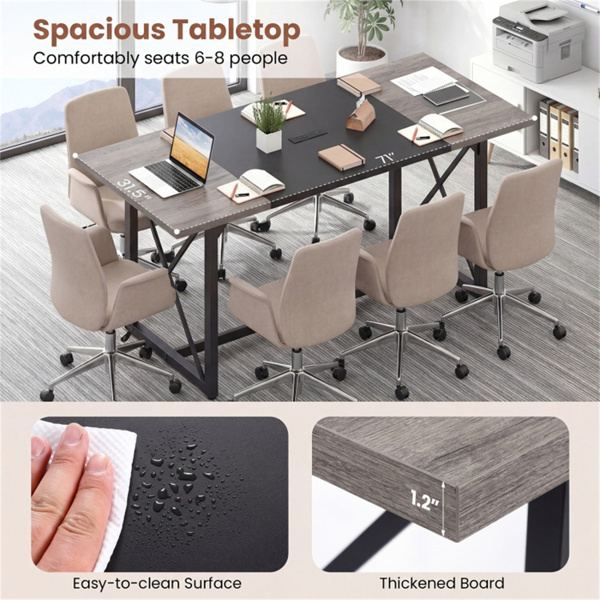 71英寸会议桌，内置充电站，办公和协作用大会议室桌 - 橡木色-4