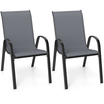 灰色2件套可堆叠的露台餐椅，符合人体工程学的钢架透气织物户外椅，容量330磅