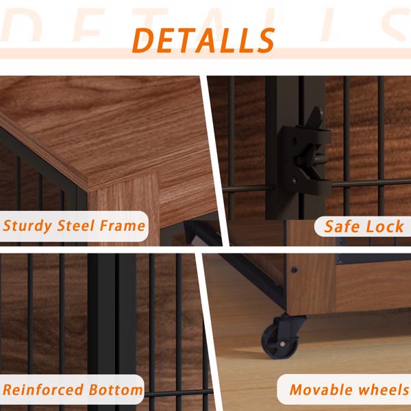 27.2英寸带轮宠物笼家具（适用于小型犬）——重型室内双门狗窝，木质宠物笼兼作边桌，坚固金属双门狗笼（专为缓解焦虑犬设计）--不支持self-pick up且不支持指定仓库发货-16