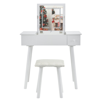白色 密度板 梳妆桌套装 翻盖LED三色调光镜 欧式