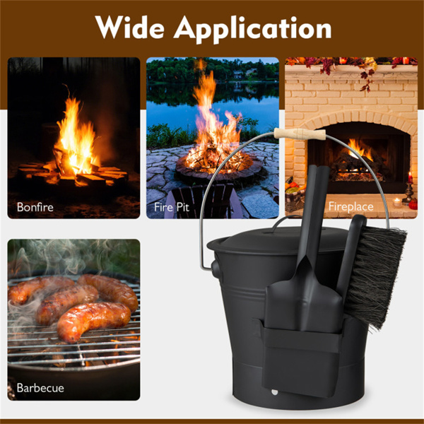 壁炉灰清洁套装，灰桶+铲子+刷子+防割手套（5级），易于清洁和携带-5