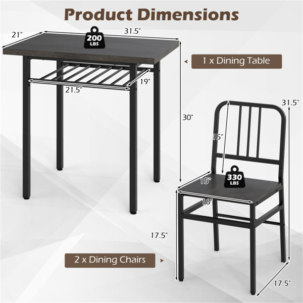 三件套餐桌（黑色+灰色），节省空间的椅子下折叠设计-4