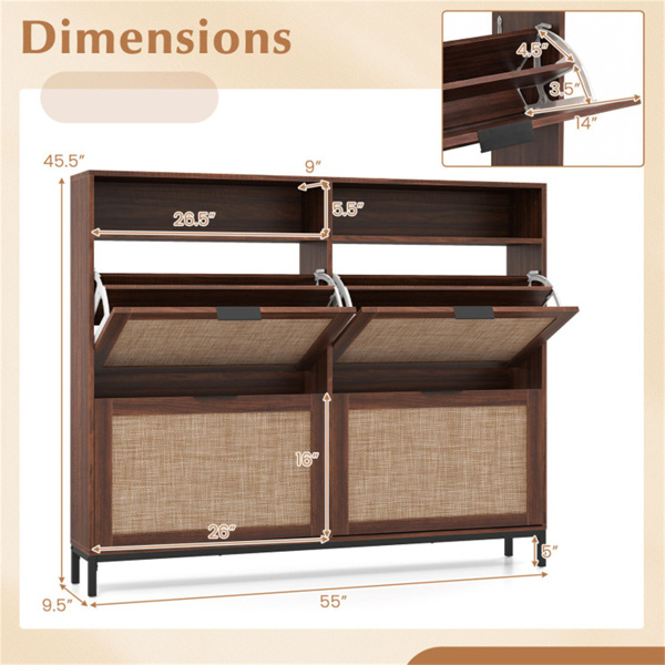 波西米亚风格鞋柜，带4个翻转抽屉和开放式架子，入口独立式鞋柜-4