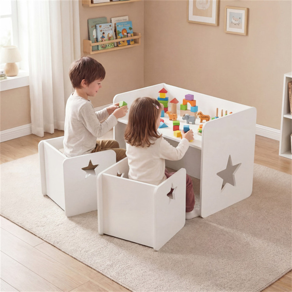 儿童桌和2把带黑板的椅子，用于绘画、饮食和学习的多功能幼儿活动桌-6