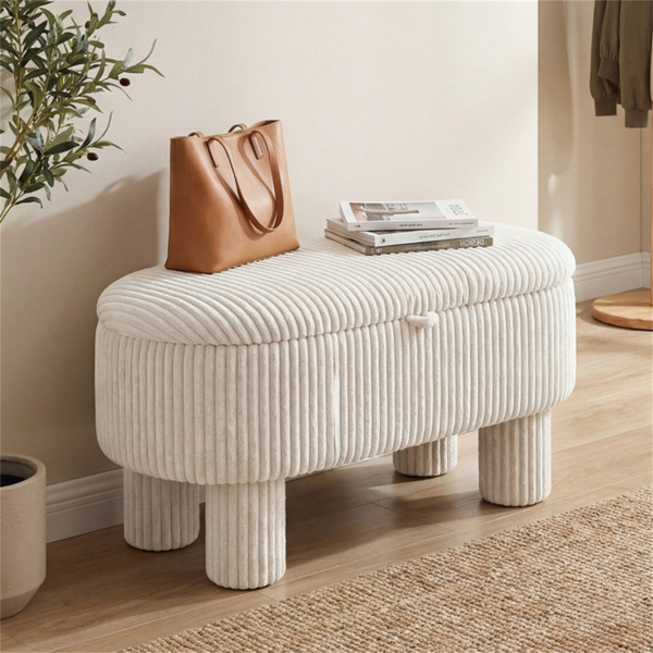 米色42英寸灯芯绒储物台，毛绒泡沫垫和隐藏式隔间，座椅承重400LBS-9