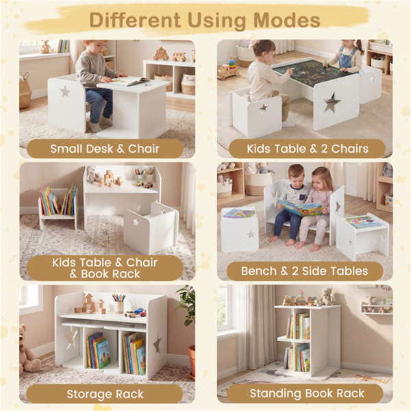 儿童桌和2把带黑板的椅子，用于绘画、饮食和学习的多功能幼儿活动桌-10