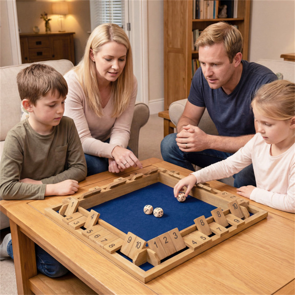 24英寸天然松木盒子游戏，2-4名玩家，10个数字牌和2个骰子，适合家庭/聚会-2