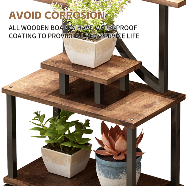 室内植物架带生长灯 - 62 英寸高植物架，带灯转角植物架，适用于室内种植，8 层大型花卉架，S 形装饰架，适用于客厅（胡桃木色）--不支持self-pick up且不支持指定仓库发货-20