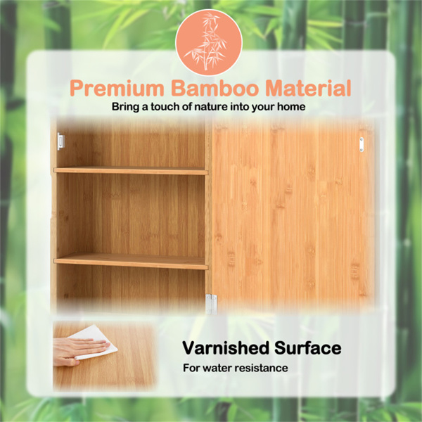 14英寸x 5.5英寸x 24英寸竹制浴室药柜，带镜子，壁挂式储物箱-4