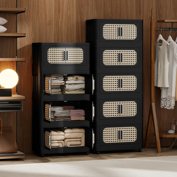 复古黑色，20英寸宽折叠储物柜，4层，19.69英寸×11.81英寸×40.55英寸，带磁性门的可折叠储物箱，带轮塑料储物柜--不支持self-pick up且不支持指定仓库发货-4