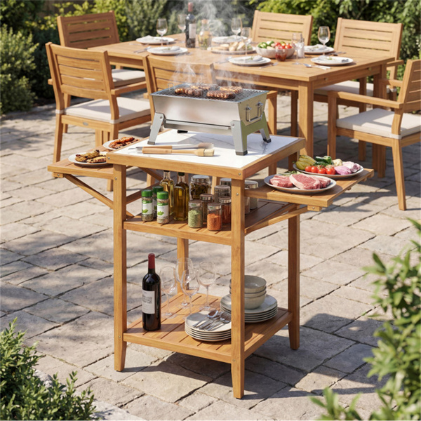 相思木户外烧烤桌，带落叶，烧烤准备站，带人造大理石树脂台面-6