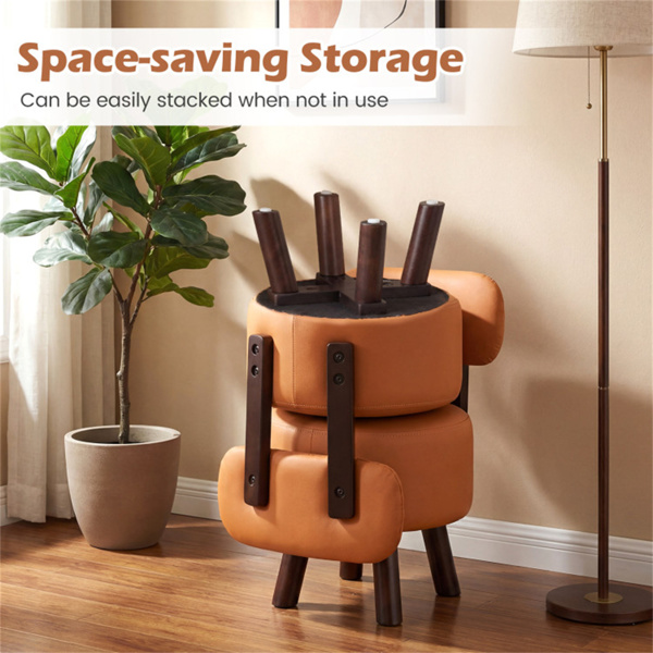 两件式橙色小脚凳，人造皮革内饰和实心橡胶木腿，承重330磅-10