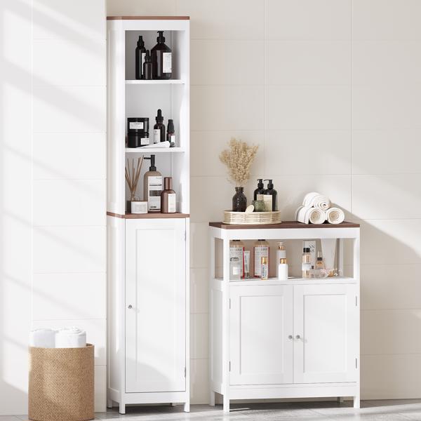 现代双门储物柜，独立式浴室柜，带可调节层板和天然木质台面，多功能收纳柜，适用于厨房、客厅、浴室或玄关 – 白色(不支持self-pick up且不支持指定仓库发货)-22