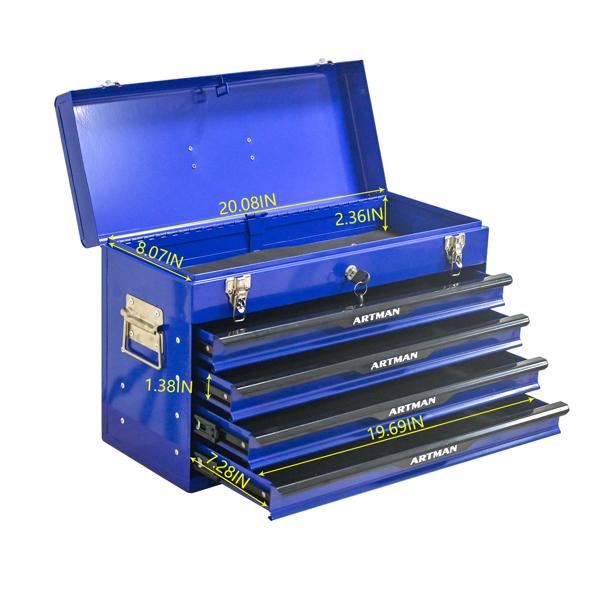 20英寸钢制便携式工具箱，带抽屉 - 工具收纳箱整理器，带金属锁扣 - 粉末涂层工具收纳柜（蓝色）--不支持self-pick up且不支持指定仓库发货-6