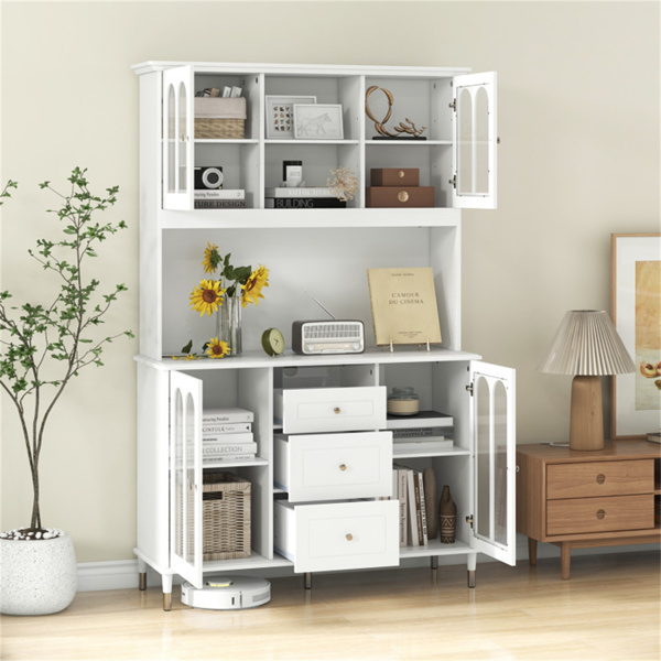 73英寸白色厨房餐具柜，带可定制的LED灯和内置充电站（USB/Type-C/AC插座）-6