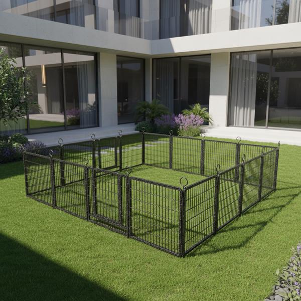 户外加宽型狗狗游戏围栏，16片式加厚面板，40英寸高，防锈，带门，便携式，适用于房车露营地，总长37英尺，111平方英尺，雪黑色--不支持self-pick up且不支持指定仓库发货-3