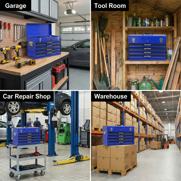 20英寸钢制便携式工具箱，带抽屉 - 工具收纳箱整理器，带金属锁扣 - 粉末涂层工具收纳柜（蓝色）--不支持self-pick up且不支持指定仓库发货-10