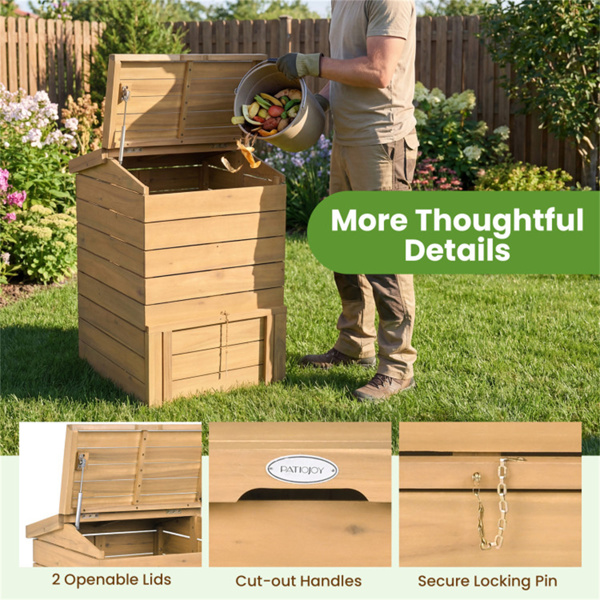 33英寸高的实木堆肥机，顶部和底部易于进入，花园垃圾装饰堆肥箱 -10