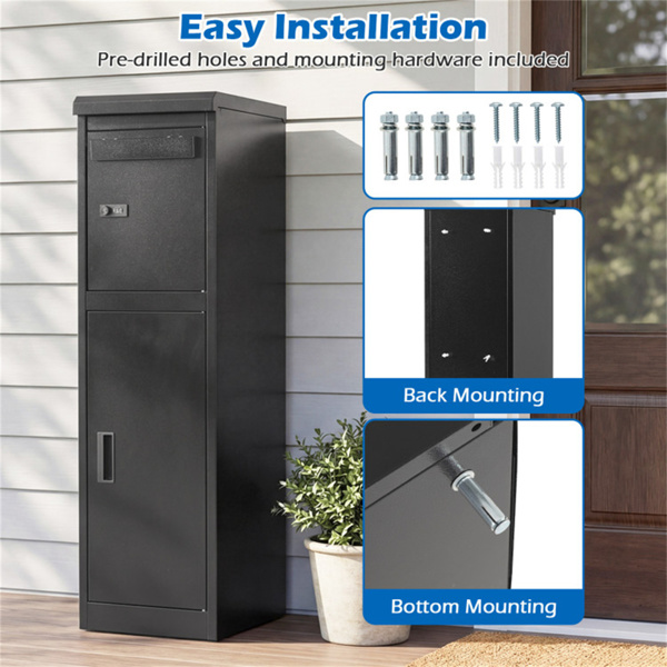 带密码锁和钥匙锁的双隔间包裹投递箱，室外镀锌钢包裹邮箱-6