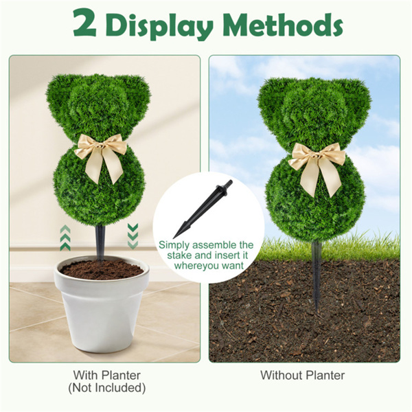 2件套奇形怪状的熊树人造黄杨木绿色金蝴蝶结室内外春季装饰-6