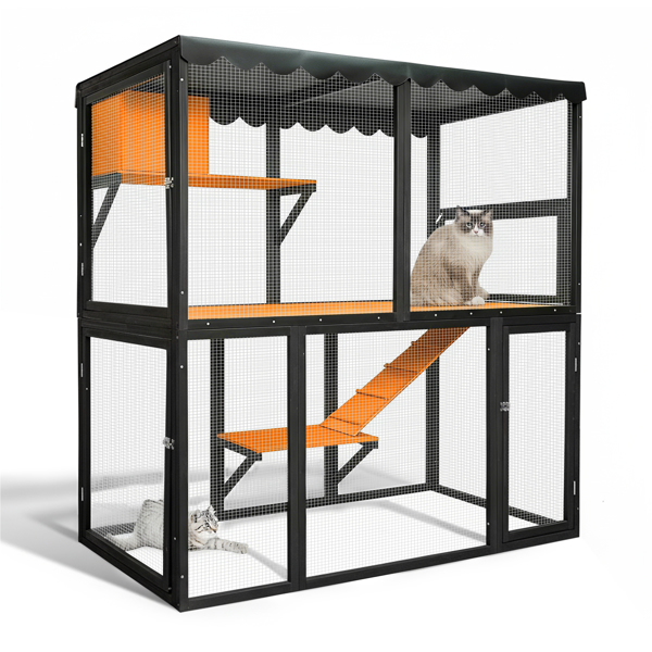 木制猫舍户外猫笼大型猫屋，适合多只猫咪散步，室内四层猫笼屋，带防水罩和坡道--不支持self-pick up且不支持指定仓库发货-8