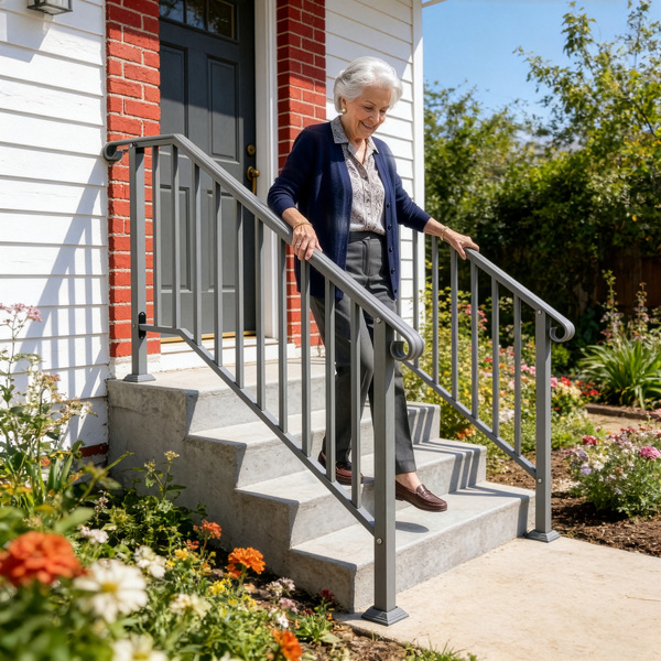 银色 4阶 庭院楼梯扶手-4