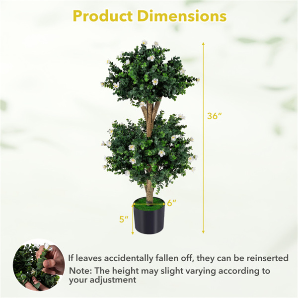 一套2棵36英寸的人造黄杨木花枝树，室内外人造植物-4