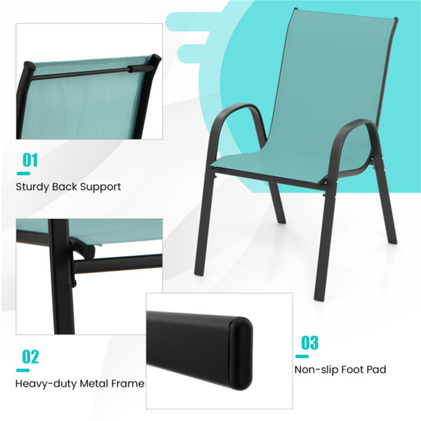 天蓝色2件套可堆叠的露台餐椅，符合人体工程学的钢架透气织物户外椅，容量330磅-5