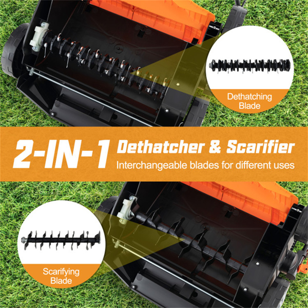 割草机带16英寸切割宽度、耐磨轮和大型可拆卸草袋的有线电动草坪清理机，适用于家庭草坪- 橙色-9