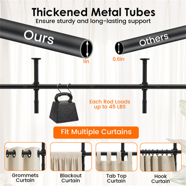 房间分隔帘杆，可调节28“-72”宽x 4-10英尺高重型分隔杆-6