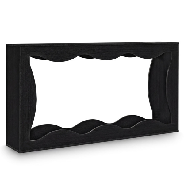 63英寸窄控制台桌，波浪形中空设计，2层超长入口桌，带储物架 - 黑色-3