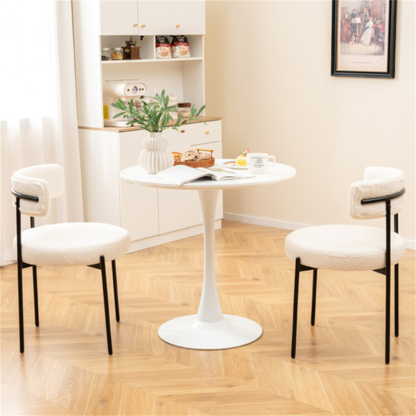 2把白色夏尔巴软垫餐椅，符合人体工程学的弧形靠背和宽圆形座椅-8