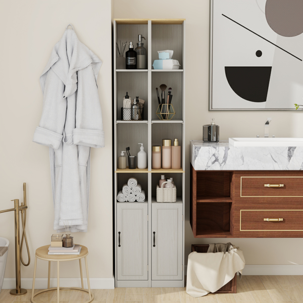 72英寸高纤薄储物柜，6层窄型独立式浴室柜，带1扇门和2个可调节搁板，书架展示储物架，立方体CD/DVD储物柜 - 复古白(不支持self-pick up且不支持指定仓库发货)-11