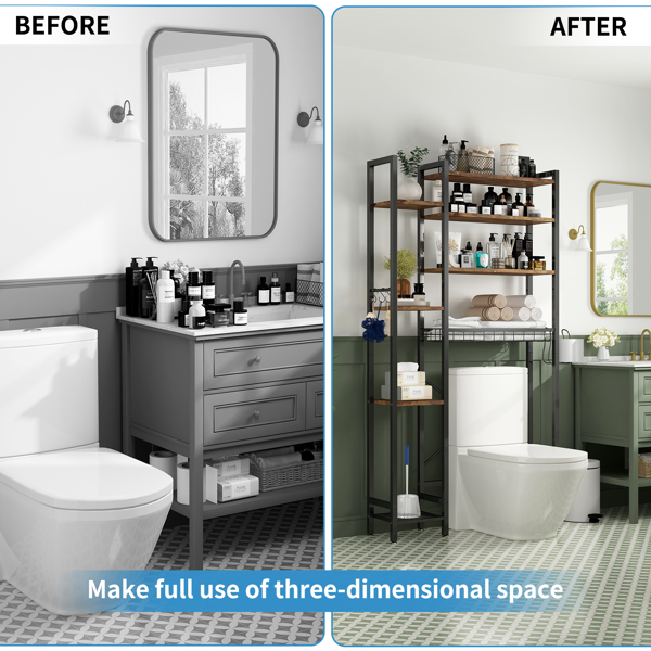 8层马桶上方置物架，带侧架，可调节层板和沥水篮，独立式浴室收纳架，适用于阳台、洗衣房（复古棕色）--不支持self-pick up且不支持指定仓库发货-22