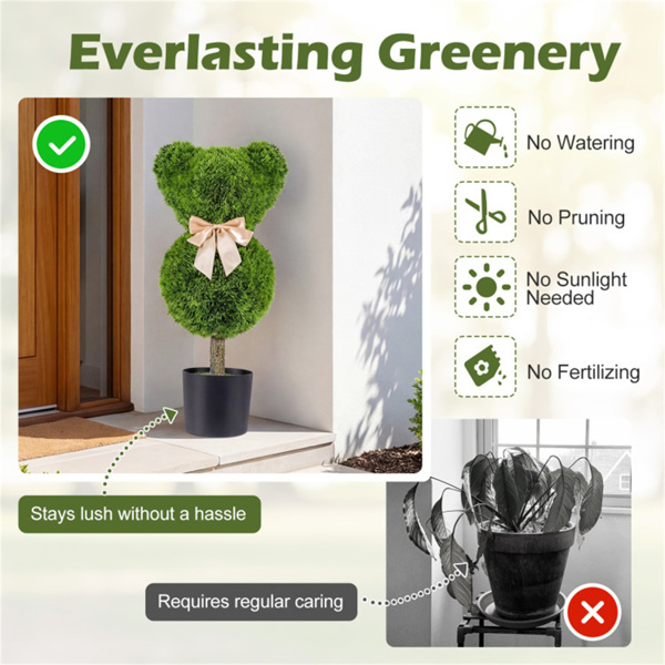 2件套可爱的熊皮树，配以水泥加重的花盆，室内外采用逼真的绿色假Boxwood装饰-5