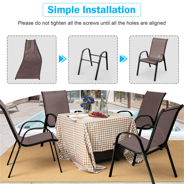 棕色2件套可堆叠的露台餐椅，符合人体工程学的钢架透气织物户外椅，容量330磅-6