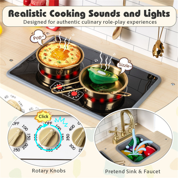 儿童木制游戏厨房，配有逼真的灯光和声音，为3岁幼儿提供假装制冰机和储物空间+ - 白色-12