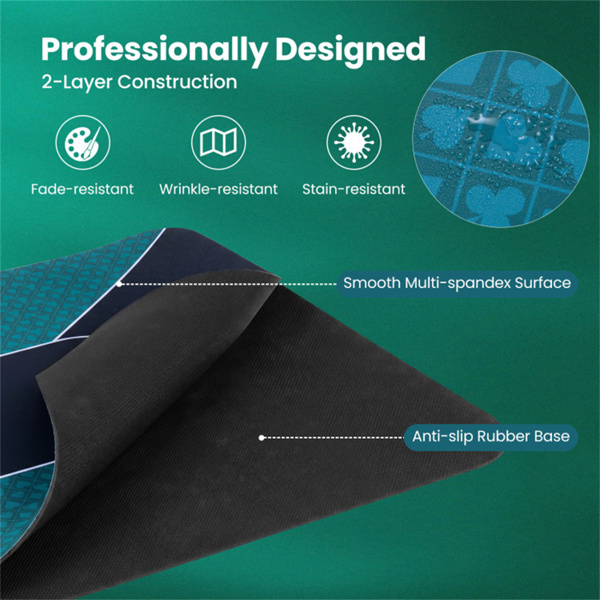 70英寸×35英寸10人XL扑克桌垫，防滑橡胶底座防泼洒多氨纶桌面，带手提包（黑色和绿色）-5