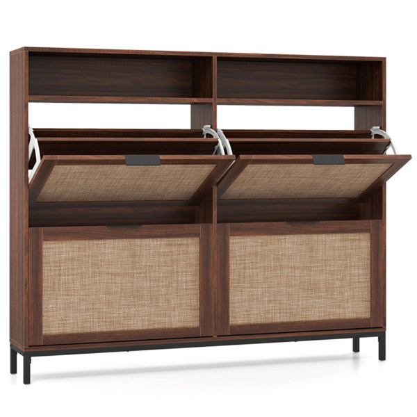 波西米亚风格鞋柜，带4个翻转抽屉和开放式架子，入口独立式鞋柜-5