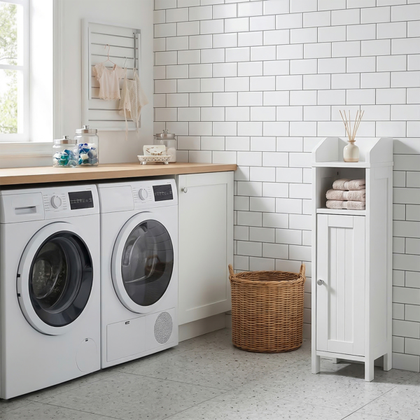 白色 刨花板三胺贴面+密度板喷漆竖纹 20*20*80cm 一门一搁架一围挡 浴室立柜-7