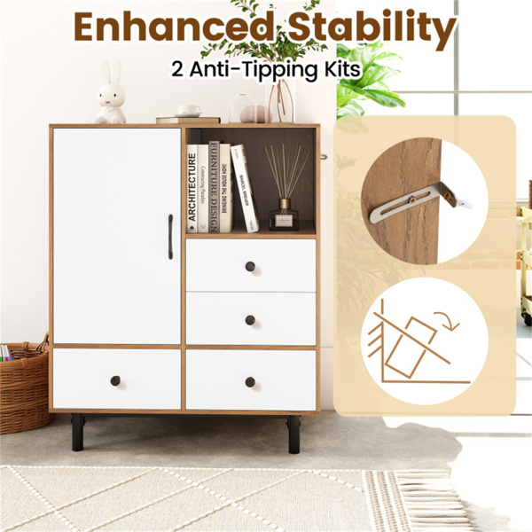 中世纪现代四抽屉餐具柜，带储物空间 - 自然色-4