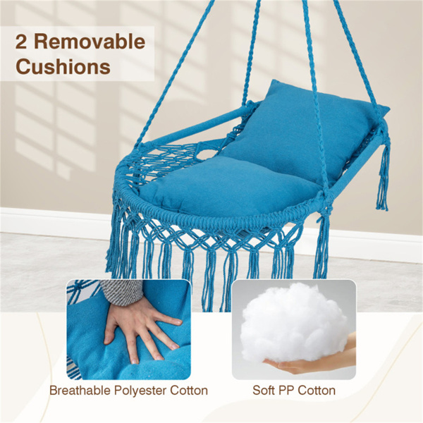 波西米亚流苏结 秋千带2个软垫的悬挂秋千椅，可容纳330磅的吊床椅，适用于室内室外卧室露台阳台-海军蓝-8